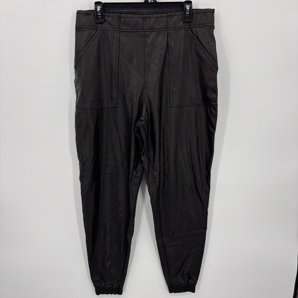 Spanx Faux Leather Joggers Women XL Black Excellent High Rise Patch Pockets